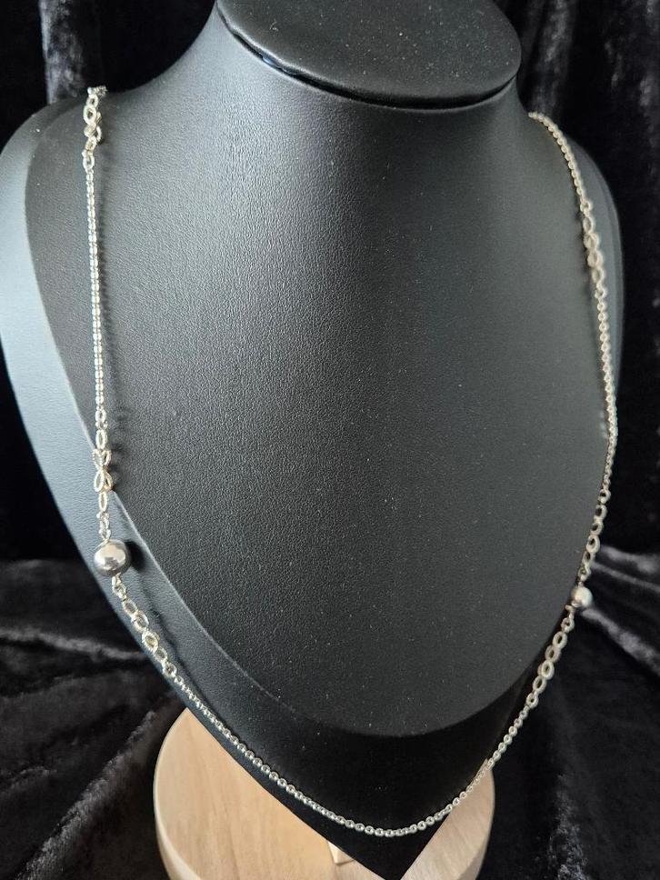 Zilveren ketting 224 met 2 bolletjes, Sieraden, Tassen en Uiterlijk, Kettingen, Zo goed als nieuw, Zilver, Zilver, Ophalen of Verzenden