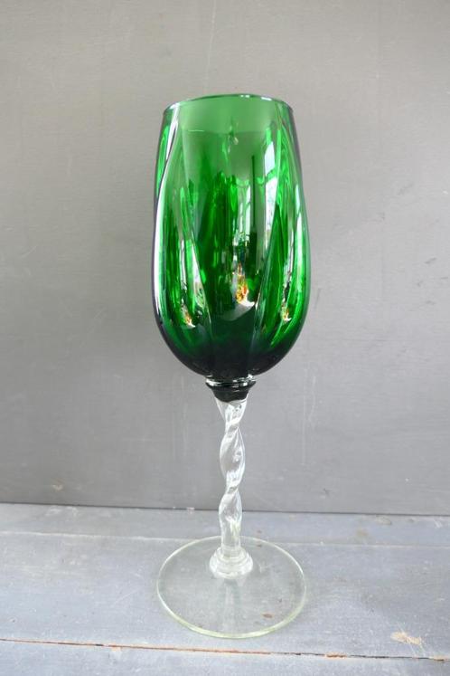 Vintage empoli optisch geblazen glazen tulp vaas groen, Antiek en Kunst, Antiek | Vazen, Verzenden