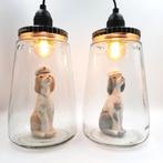 Kesbekelamp met 2 honden | Glazen hanglamp of staande lamp, Vintage retro industrieel stoer, Nieuw, Ophalen of Verzenden, Glas