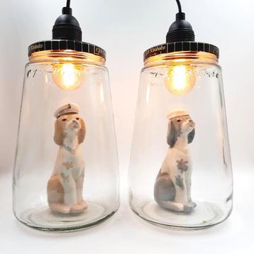 Kesbekelamp met 2 honden | Glazen hanglamp of staande lamp beschikbaar voor biedingen