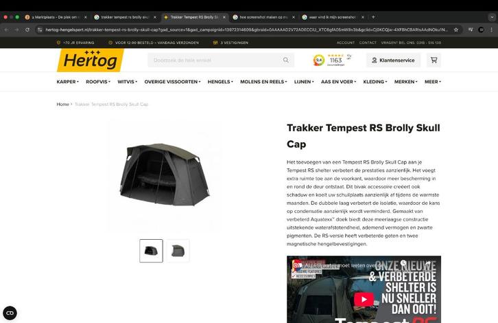opzoek naar trakker tempestbrolly rs skull cap,voupor shield, Watersport en Boten, Hengelsport | Karpervissen, Nieuw, Overige typen