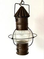 Vintage messing en glazen bootlantaarn anker lamp koper 1940, Gebruikt, Ophalen of Verzenden, 50 tot 75 cm