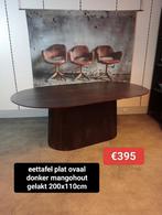 Nieuwe eettafel plat ovaal donker mangohout 200x110cm €395, Ophalen, ., Nieuw, .