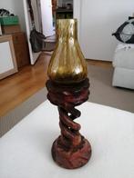 Houten kandelaar met glazen kap, Overige kleuren, 25 tot 50 cm, Ophalen of Verzenden, Zo goed als nieuw