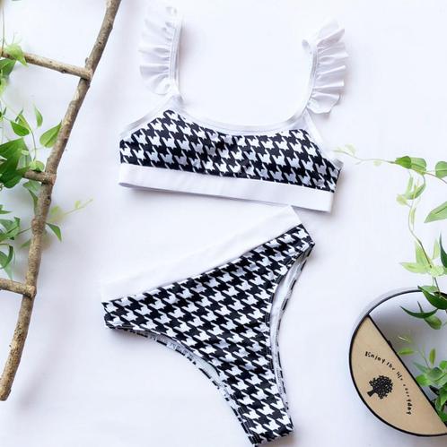 Zwarte witte houndstooth bikini high waist dames, Kleding | Dames, Badmode en Zwemkleding, Nieuw, Bikini, Zwart, Verzenden