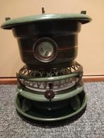 Donkergroen emaille 1pits petroleumstel met onderbord, Ophalen of Verzenden