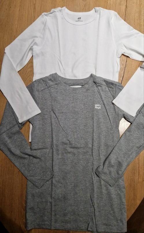 2 NIEUWE effen longsleeves, ronde hals 158-164, wit en grijs, Kinderen en Baby's, Kinderkleding | Maat 158, Nieuw, Jongen, Shirt of Longsleeve
