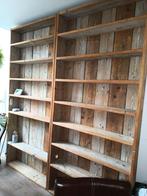 2 robuuste steigerhouten boekenkasten, Minder dan 25 cm, 100 tot 150 cm, Met plank(en), Gebruikt