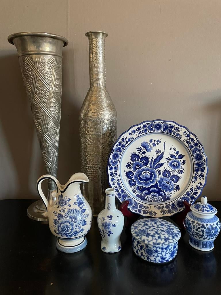 Delfts blauwe vaasjes bord en 2 Marokkaanse vazen, Ophalen of Verzenden