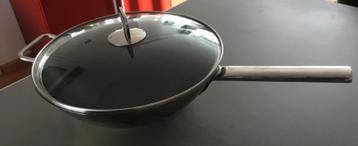 Roestvrij stalen wokpan met glazen deksel 30 cm