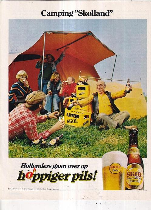 Retro reclame 1973 Skol bier op de camping Skolland, Verzamelen, Retro, Overige typen, Ophalen of Verzenden