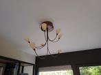 Mooie bronzen hanglamp met 8 kelkvormige glazen lampenkappen, Ophalen, Gebruikt, Vintage, Glas