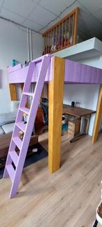 Hoogslaper 160x200 / 160x210, houtkleur en paars, Huis en Inrichting, Slaapkamer | Stapelbedden en Hoogslapers, Ophalen, Hoogslaper