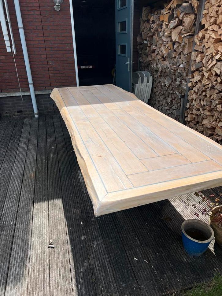 Tafelblad White wash, scheepsdek look 3,10 x1,10 meter, Antiek en Kunst, Antiek | Meubels | Tafels, Ophalen
