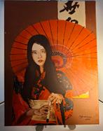 Schilderij van een japanse dame., Antiek en Kunst, Ophalen of Verzenden
