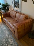 Cognac Lederen Bank, Huis en Inrichting, Ophalen, 150 tot 200 cm, Tweepersoons, Zo goed als nieuw