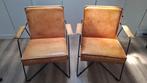 2x Cognac-kleurige Fauteuils, Huis en Inrichting, Fauteuils, Ophalen, Gebruikt, Minder dan 75 cm, Metaal