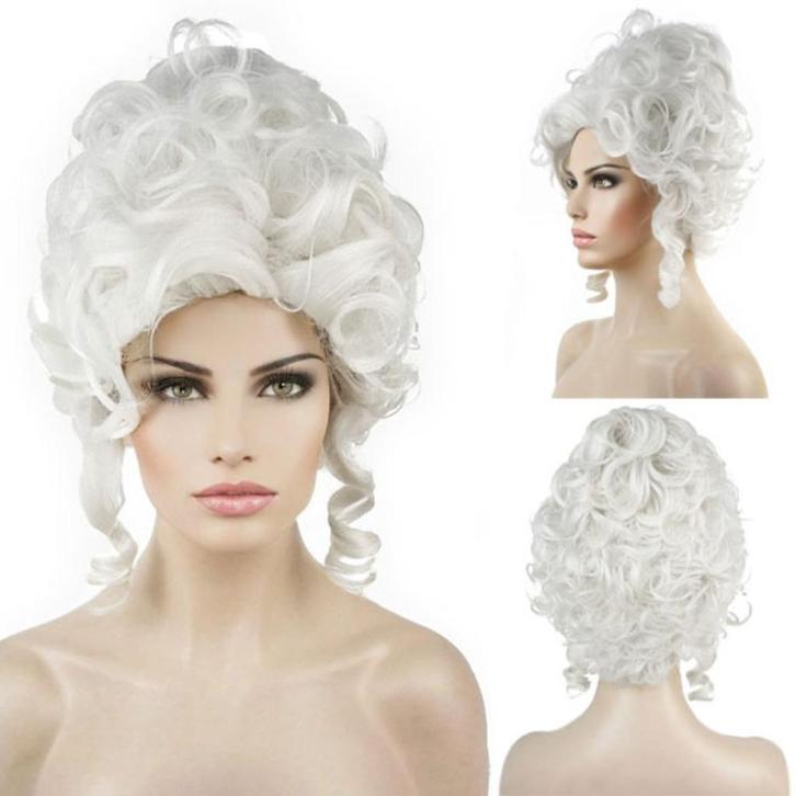 Marie Antoinette pruik zilverwit kort met krullen, Sieraden, Tassen en Uiterlijk, Uiterlijk | Haarverzorging, Nieuw, Pruik of Haarverlenging