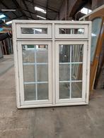 Hardhouten raamkozijn roedes (B144xH167) dubbelglas, Gebruikt, Raamkozijn, 150 tot 225 cm, Inclusief glas