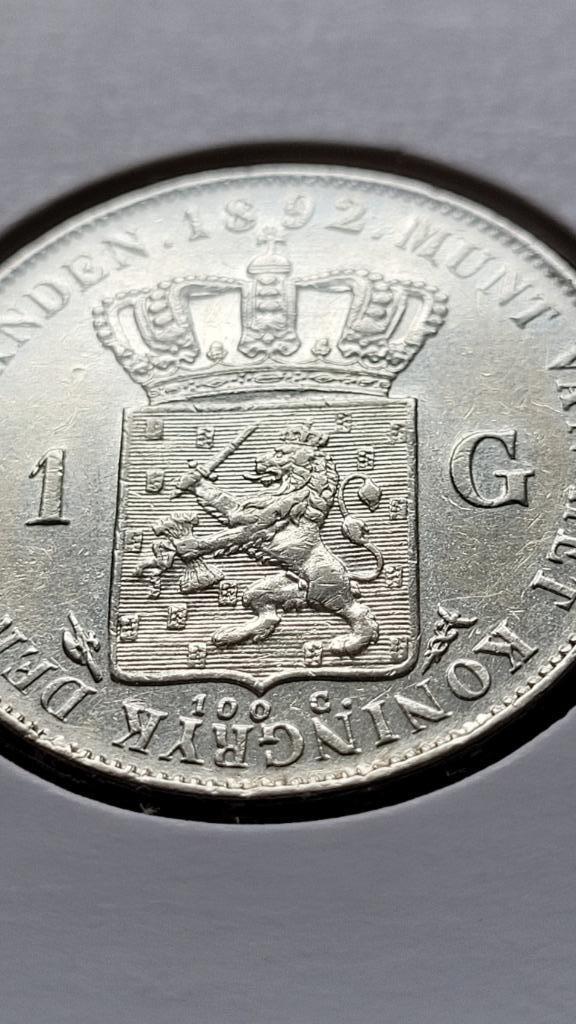 1 gulden 1892 || PRACHTIG, Postzegels en Munten, Munten | Nederland, Losse munt, 1 gulden, Koningin Wilhelmina, Zilver, Ophalen of Verzenden