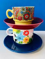 Kleurrijke vintage kop en schotels/mix & match, Huis en Inrichting, Gebruikt, Ophalen of Verzenden, Overige stijlen, Kop(pen) en/of Schotel(s)