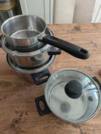 Te koop 4-delige RVS pannenset (geschikt voor gas), Huis en Inrichting, Keuken | Potten en Pannen, Ophalen, Zo goed als nieuw