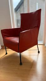 Montis Charly Rode Lederen Fauteuil, Ophalen, Gebruikt, 50 tot 75 cm, Leer
