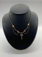 S909 Prachtige ketting met granaat, Sieraden, Tassen en Uiterlijk, Ophalen of Verzenden, Zilver, Ketting, Verguld