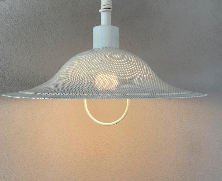 Vintage witte verstelbare space age ufo hanglamp, Huis en Inrichting, Lampen | Hanglampen, Zo goed als nieuw, Minder dan 50 cm