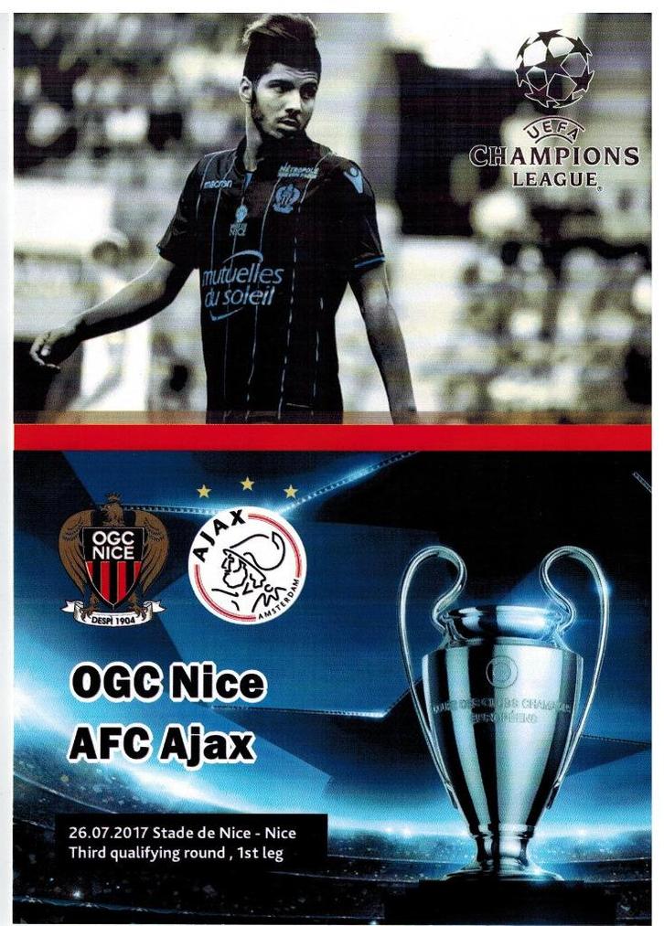 Programma Nice - Ajax 26 juli 2017, Verzamelen, Sportartikelen en Voetbal, Zo goed als nieuw, Boek of Tijdschrift, Ajax, Ophalen of Verzenden