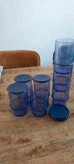 7 bekers met deksel/onderzetter Tupperware, Ophalen of Verzenden, Gebruikt, Blauw, Beker of Kan