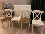 4 Houten Eetkamerstoelen, Huis en Inrichting, Stoelen, Ophalen, Gebruikt, Wit, Vier