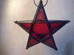 Vintage glazen sterrenlantaarn ster lantaarn met rood glas, Huis en Inrichting, Woonaccessoires | Kandelaars en Kaarsen, Ophalen of Verzenden