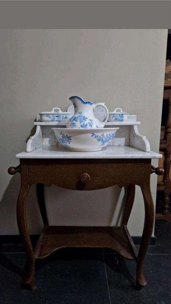 Prachtige antieke toilettafel wastafel met lampetset, Antiek en Kunst, Antiek | Meubels | Tafels, Ophalen