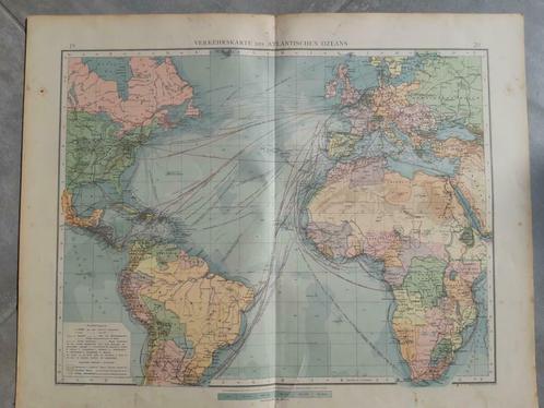 19-20/ verkeerskaart Atlantische Oceean. Litho uit 1899, Antiek en Kunst, Kunst | Litho's en Zeefdrukken, Ophalen of Verzenden