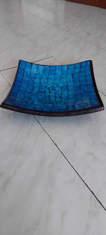 Handgemaakt vierkante mozaïek schaal blauw/turquoise  beschikbaar voor biedingen