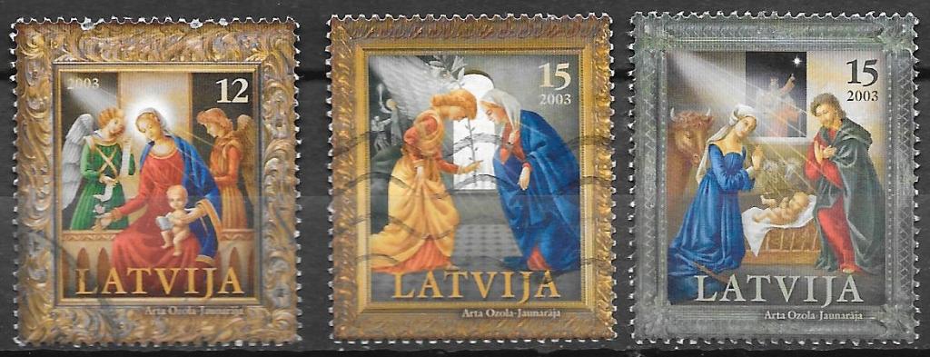Letland: Serie uit 2003 Mi.600-602 kerstzegels, Ophalen of Verzenden, Overige landen, Gestempeld