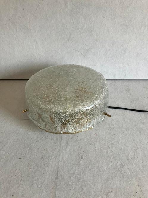 Hillebrand vintage plafondlamp ijsglas messing voet jaren 60, Huis en Inrichting, Lampen | Plafondlampen, Gebruikt, Glas, Ophalen of Verzenden