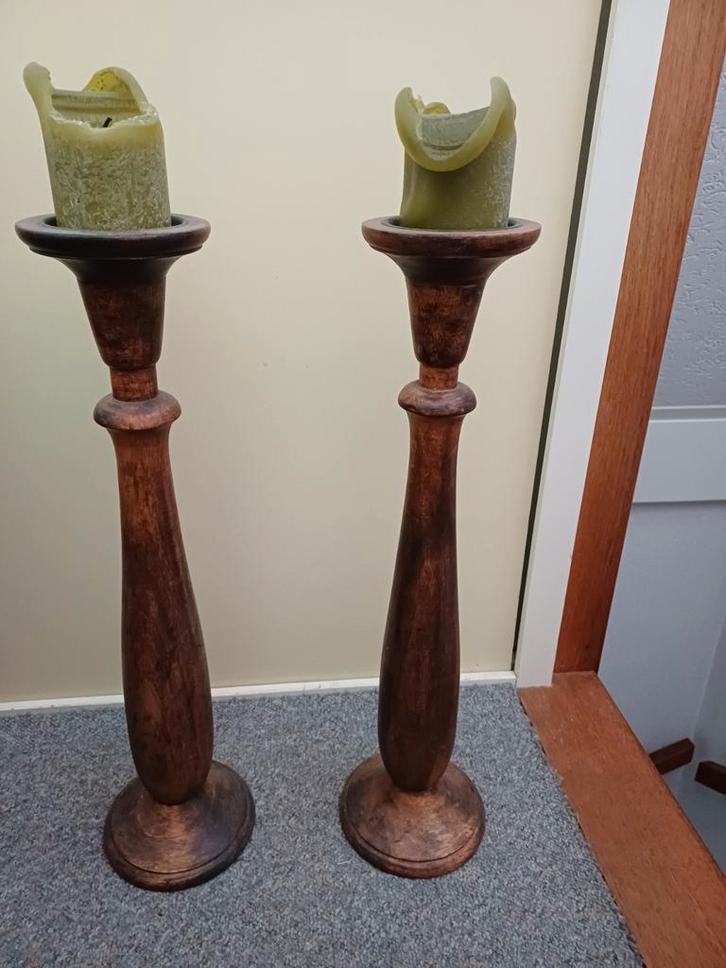 Houten Kaarsenstandaard - 54cm Hoog, Antiek en Kunst, Antiek | Kandelaars, Overige materialen, Ophalen of Verzenden