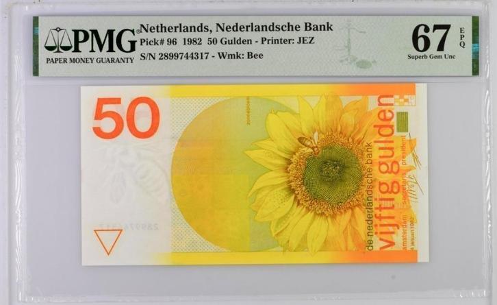 UNC biljet 50 gulden Zonnebloem 1982, PMG 67, Postzegels en Munten, Bankbiljetten | Nederland, 50 gulden, Ophalen of Verzenden