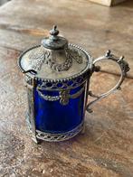 Zilveren mosterdpot blauw glas van Kempen, Ophalen of Verzenden, Zilver