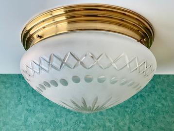 XL Art Deco Gispen Plafonnière. Geslepen Glas/Messing. Ø41CM beschikbaar voor biedingen