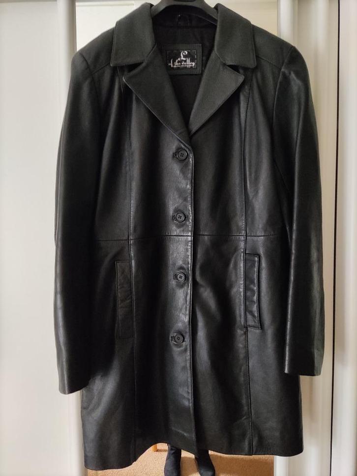 Zwarte LEREN jas L OF THE VALLEY – valt als 38/40, Kleding | Dames, Jassen | Winter, Zo goed als nieuw, Maat 38/40 (M), Zwart