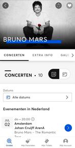 GEZOCHT 2X TICKETS BRUNO MARS ZITPLAATSEN 1STE RANG, Twee personen