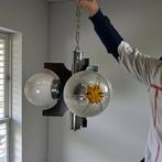 Vintage houten hanglamp met murano glas Mazzega, Ophalen