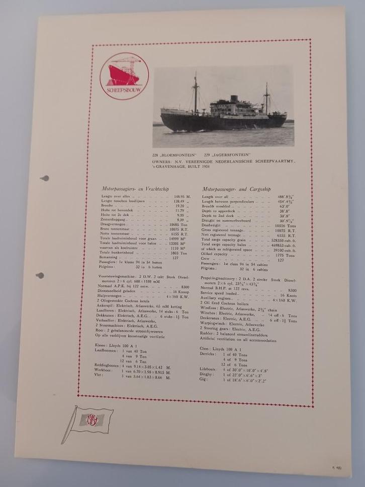 scheepvaart NSM folder Bloemfontein/Jagersfontein - VNS, Verzamelen, Scheepvaart, Zo goed als nieuw, Overige typen, Verzenden