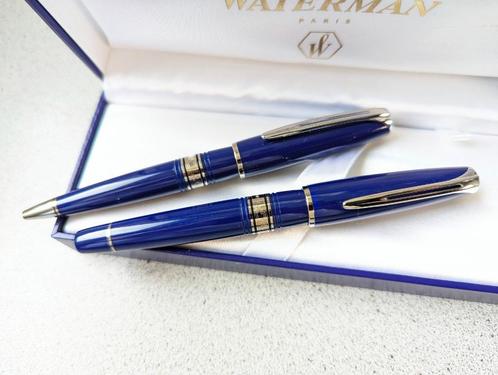 Waterman Charleston Blue 18K goud pennenset Nieuw, Verzamelen, Pennenverzamelingen, Nieuw, Pennenset, Waterman, Met doosje, Ophalen of Verzenden