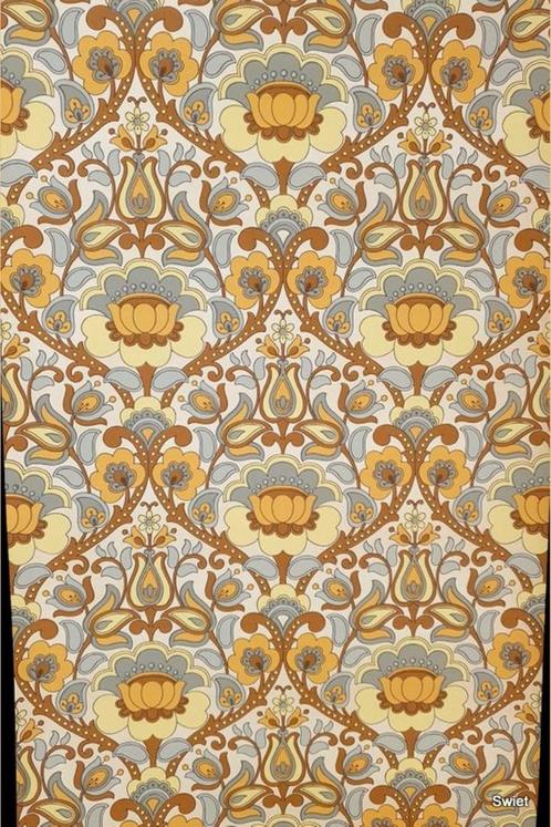 4985 morris jugendstil bloemen zand groen klassiek retro 70s, Huis en Inrichting, Stoffering | Behang, Groen, minder dan 10 m²
