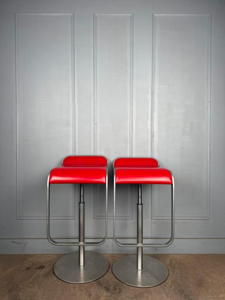 4 lederen Lapalma Lem verstelbare design krukken, Huis en Inrichting, Barkrukken, Zo goed als nieuw, 60 tot 90 cm, Leer, Metaal