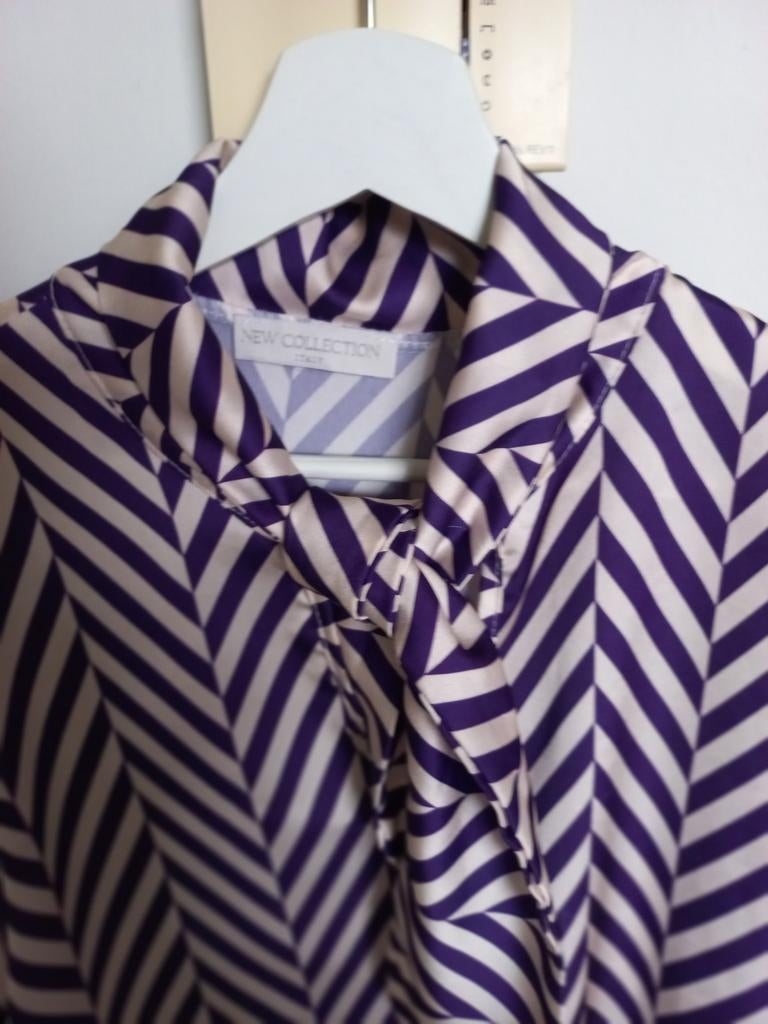 Leuke gestreepte blouse met sjaalkraag, Maat 38/40 (M), Paars, Ophalen of Verzenden, Zo goed als nieuw